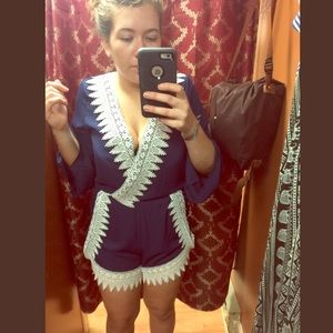 Lace trimmed Navy blue romper